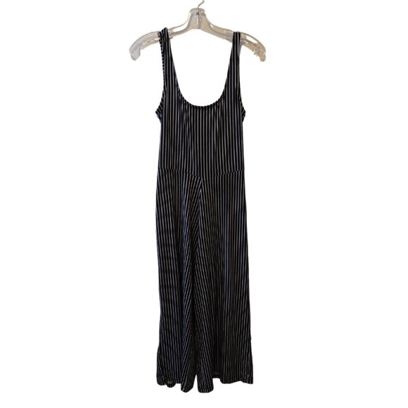 Womens Striped Soft Jumpsuit Black & White w Belt Spring Summer Wide Leg Sz L - Picture 1 of 5